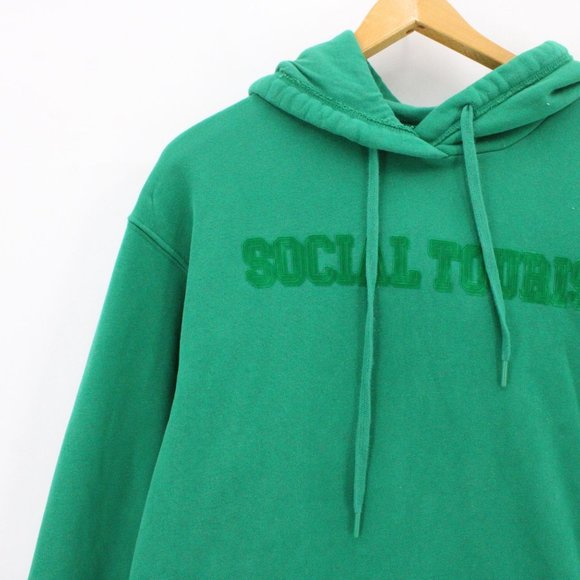 Social Tourist Hoodie Mens Green Pullover Drawstring Big Logo Graphic Small S - Picture 3 of 10